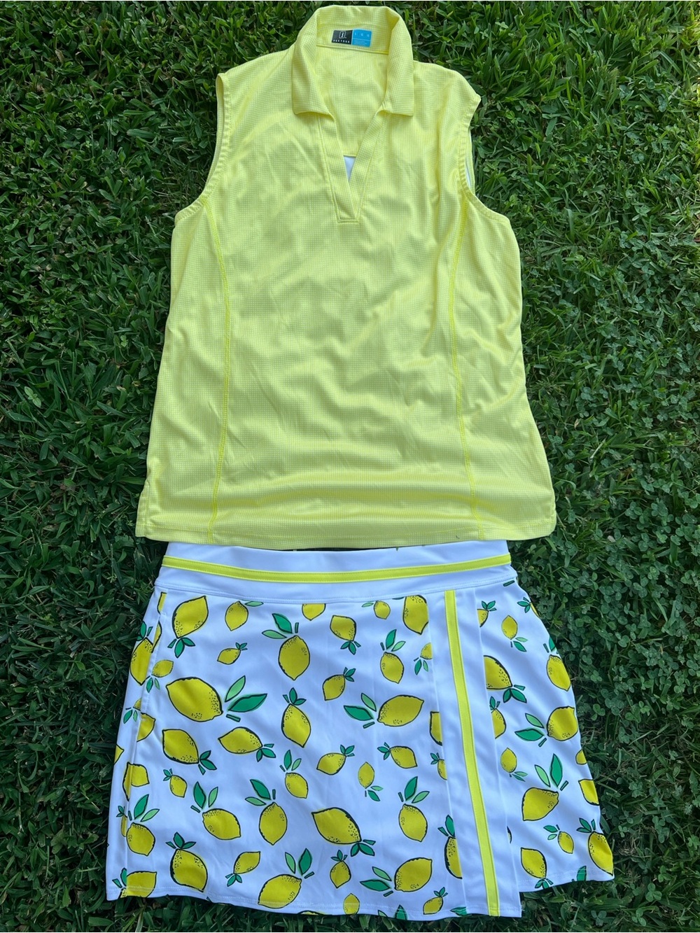 PGA Tour Bright Yellow Sleeveless Polo & Lemon Print Skort Set